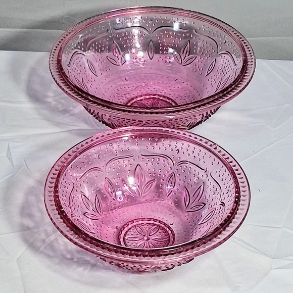 Set Of 2--6" & 8" Vintage Indiana Hobnail & Floral Pink Depression Glass Bowls - Picture 5 of 10